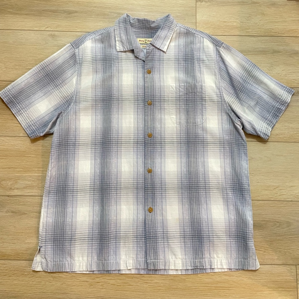 Mens Tommy Bahama blue plaid button down casual short sleeve shirt size XL
